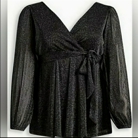 Torrid Long Sleeve Knit Lurex Surplice Peplum Top - Picture 6 of 6